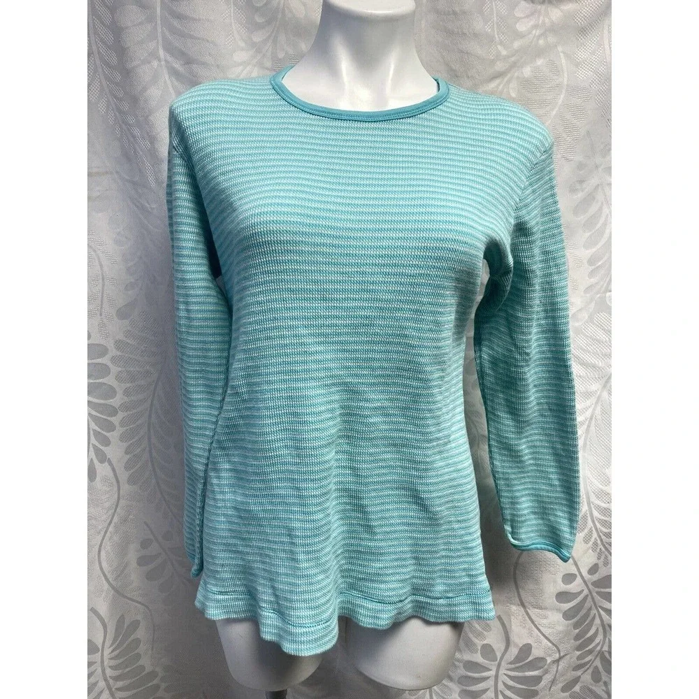 Victoria's Secret T Shirt Sz S Green Long Sleeves Stripes Cotton Night Shirt? - Picture 1 of 10